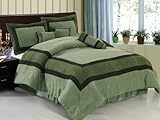 7Pcs King Sage Block Micro Suede Comforter Set