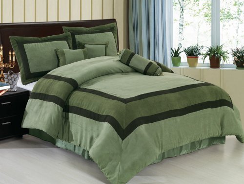11Pcs Queen Sage Block Micro Suede Bed in a Bag Set 11Pcs Queen Sage Block Micro Suede Bed in a Bag Set