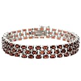 Sterling Silver 28.5 CT. TGW Genuine Garnet 3-Row Tennis Bracelet