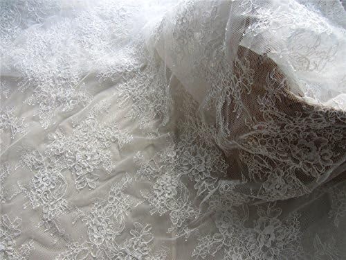 55" Off White Wedding Lace Fabric, Ivory lace fabric, Wedding lace, French style, Gorgeous Ivory Alencon Lace Fabric, sold per yard-LSM3LC (LSM3LC005)