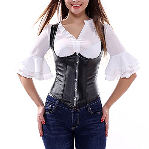 Muka Black Punk Underbust Corset PU Leather Plus Size Bustier
