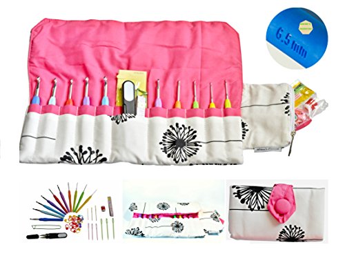 43 PCS Crochet Hook Kit w/ Ergonomic Soft Grip Handles 2mm - 6.5mm Hooks & Accessories - With Big Eye Blunt Needles, Case Organizer, Stitch Markers, Plastic Needles, Pin, Tape Measure, Row Counter.