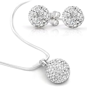 Swarovski Element Set Necklace Stud Earrings Stainless Steel, 8mm Earrings Crystal Clear Ball, 10mm Swarovski Element Clear Ball Necklace