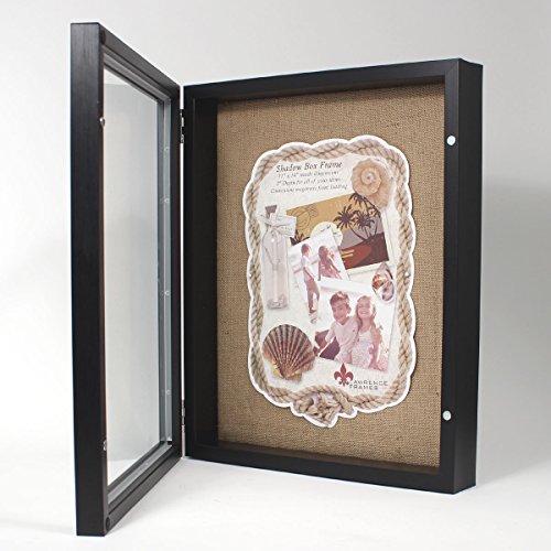 Lawrence Frames Front Hinged Shadow Box Frame with Burlap Display Board, 11 by 14Inch, Black
