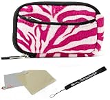 Magenta and White - Black Trim Slim Protective Soft Fur Zebra Pattern Cover Carrying Case Sleeve with Extra Pocket for Sony Cyber-Shot DSC-H55 DSC-H70 DSC-HX7V DSC-HX9V DSC-T99 DSC-T110 DSC-TX5 DSC-TX9 DSC-TX10 DSC Cybershot Point and Shoot Digital Camera + Includes a anti glare screen protector, will protect from any small scratches and dirt.