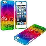 myLife (TM) Rainbow Hippie Flower Power Series (2 Piece Snap On) Hardshell Plates Case for the iPhone 5/5S (5G) 5th Generation Touch Phone (Clip Fitted Front and Back Solid Cover Case + Rubberized Tough Armor Skin + Lifetime Warranty + Sealed Inside myLife Authorized Packaging) 