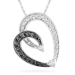 Sterling Silver Black and White Round Diamond Heart Pendant (1/5 cttw)