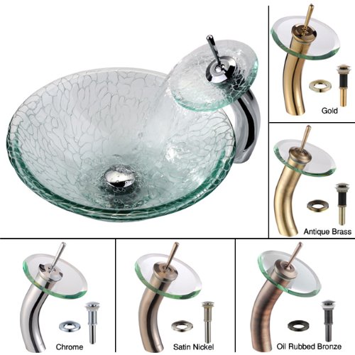 Kraus C-GV-950-12mm-10SN Broken Glass Vessel Sink and Waterfall Faucet, Satin Nickel Kraus C-GV-950-12mm-10SN Broken Glass Vessel Sink and Waterfall Faucet, Satin Nickel
