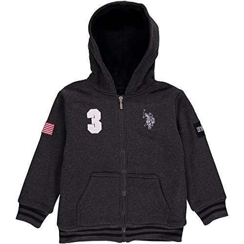 U.S. Polo Assn. Big Boys' Fleece Jacket with Sherpa Lining, Dark Heather Gray, 10/12