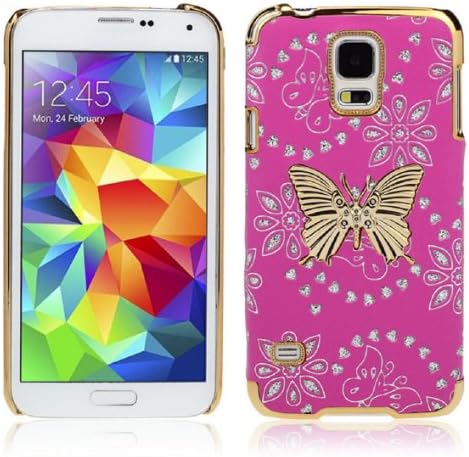 amtonseeshop 1PC Creative Bling Leather Butterfly Case Cover For Samsung Galaxy S5 i9600 G900 (Hot Pink)
