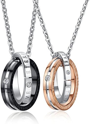 2PCS His &amp; Hers Matching Set Titanium Stainless Steel Couples Pendant Necklace