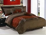 7 Piece Brown Embroidered Flowers & Pin Tucked Design Comforter Set, Bed in ....