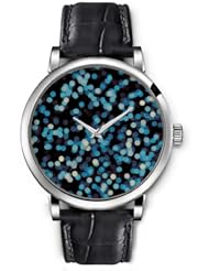 SPRAWL Aanalog Fashion Series Silver Ladies Watches of Genuine Black Leather Strap,Unique Wrist Watch for Women Girls Designed with Blue and White Dots