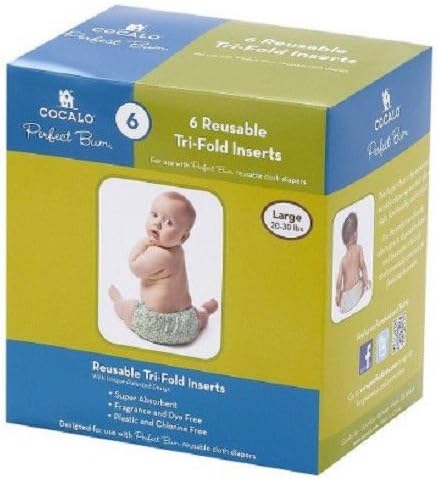 Perfect Bum 6 Piece Reusable Tri-fold Liners Inserts, White, 20-30 Lbs., Large (Pack of 4) (24 Liners Total)