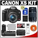 Canon Digital Rebel XS Digital SLR Camera Body (Black) & EF-S 18-55mm IS Lens + EF 75-300mm III Lens + BG-E5 Battery Grip + 8GB SD Card + Case + Cameta Bonus Accessory Kit