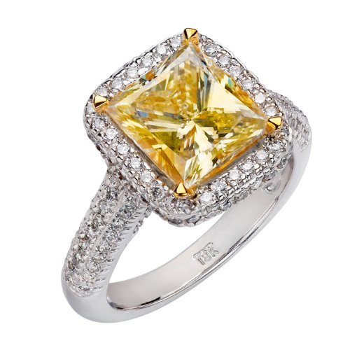 18K White Gold Fancy Light Yellow Princess Cut 