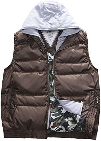 Winter Warm Double Zipper Men's Duck Down Puffer Hooded Vests Plus Size 6XL Coffe