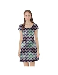 Short Sleeves Chevron Print Polyester/Spandex Stretchy Skater Dress 