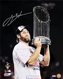 Lance Berkman Autographed/Hand Signed St. Louis Cardinals 2011 World Series 16x20 Photo Holding Trop
