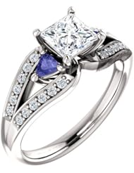 10K White Gold Princess Cut Diamond and Tanzanite Ring -- LIFETIME WARRANTY