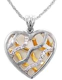 Two-Tone Sterling Silver 1/10 cttw Diamond Open Interwoven Heart Pendant