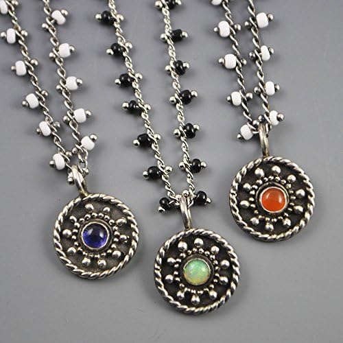 Amina Necklace- Granulated Pendant with Stone