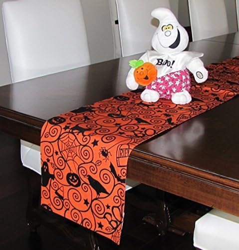 Scary Orange/Black Halloween Kitchen Table Runner 13" x 72" Centerpiece