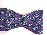 100% Silk Marlon Garci Purple, Green and Teal Paisley Self-tie Bow Tie
