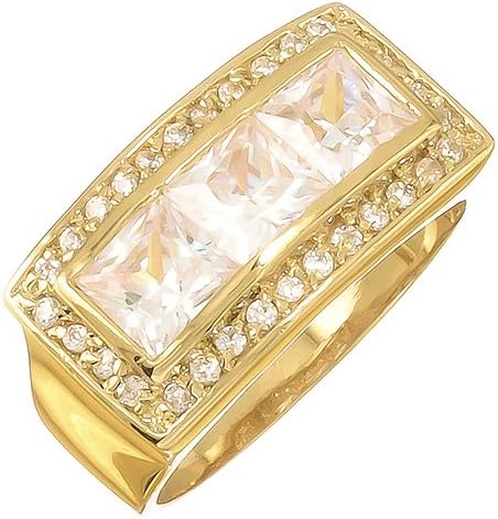 Mens 22mm Wide Cubic Zirconia Yellow 14k Gold Filled Ring with Mini-CZ Accents - Size 10
