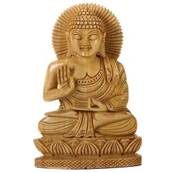 Hand Carved Wood Sitting Buddha Statue - FREE shipping