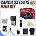 Canon PowerShot SX150 IS 14.1 MP Digital Camera with 12x Wide-Angle Optical Image Stabilized Zoom with 3.0-Inch LCD (Red) + 16GB SDHC Memory Card + 4 Rechargeble NIMH AA Batteries + Ac/Dc Rapid Charger + Memory Card Wallet + SDHC Card Reader + LCD Screen Protectors + Case + Accessory Saver Bundle!
