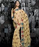 Yellow Faux Georgette Indian Belly Dance Dress Wrap Sari Designer Saree with Unstitched Blouse