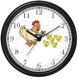 Hen and Chicks Bird Animal Wall Clock by WatchBuddy Timepieces (White Frame)