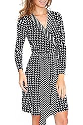 V-neck Geometric Print Rayon/Spandex Wrap Long Sleeves  Dress