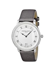 Frederique Constant Slim Line Silver Guilloche Dial Grey Satin Ladies Watch FC-220M4SD36