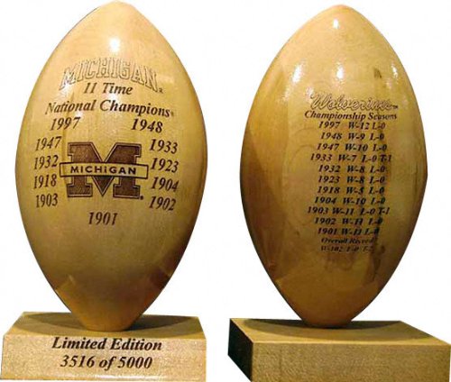Buy Michigan 11 Times Champions 5 8 Scale Laser Engraved Wood Football by FansEdge