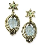 1928 Brass-tone Green and Aqua Crystal Beaded Drop Post Earrings