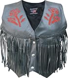 Ladies Red Rose Vest with fringe, braid, & side laces