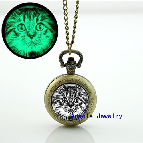 Pretty Lee Fashion Glow in The Dark Cat Pocket Watch Cat Picture Jewelry Floating Memory Locket necklace