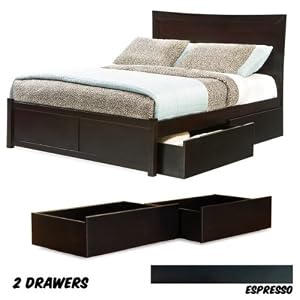 Miami Platform Bed King w/ Flat Panel Foot Board with 2 Milano Drawers (Espresso) (47.25\”H x 79.875\”W x 84\”D)