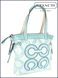 Coach Audrey Op Art Swirl Leigh Slim Tie Tote Bag Blue Green Multi 17044