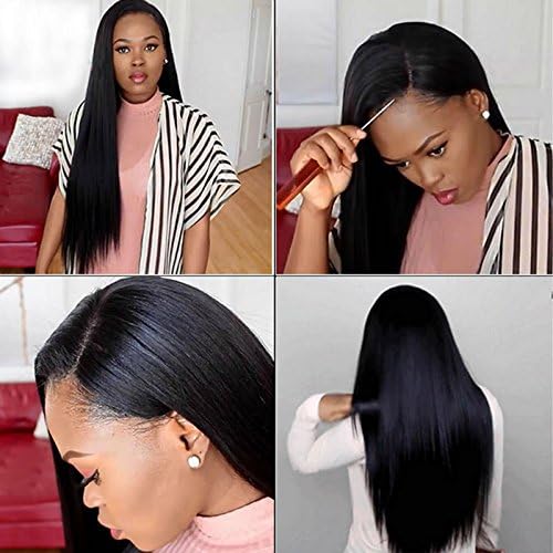 Yazi Hair Brazilian Virgin Full Lace Human Hair Wigs Glueless Full Lace Front Wig Natural Black Straight Wigs for Black Women (12inch full lace wig with 130% density natural color)