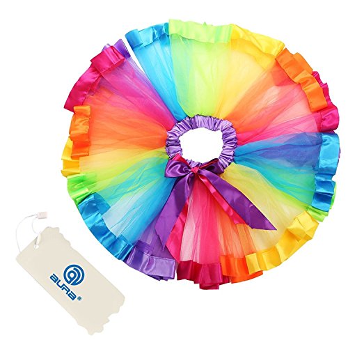 A AURA® Girls Layered Rainbow Tutu Skirt Rave Ballet Dance Ruffle Tiered Clubwear