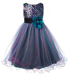 Girls Sleeveless Lace-Up Sequined Knee Length Tulle Flower-Girl Dress 