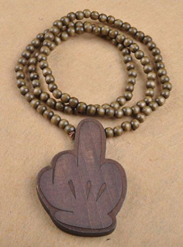 Mygoodie Fashion Jewelry Wood Hip Hop Wooden Beads Middle Finger Pendant Necklace