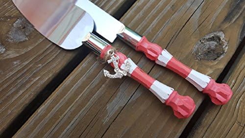 Anchor cake knife and server set, Nautical wedding, Coral wedding, Beach wedding, seaside
