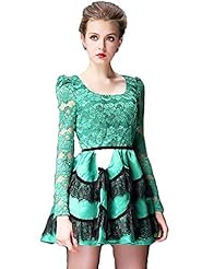 A-line Polyester Long Sleeves Lace  General Print Cocktail Short Evening Dress/Prom Dress/Wedding Party Dress/Mini Dress  With Ruffles