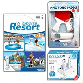 Wii Sports Resort + Ping Pong Paddles for Wii Gaming Combo + Wii Quad Dock