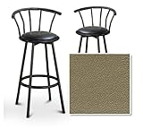 2 Tan Vinyl Seat Black Metal Custom Barstools with Backrest Set (Monticello ....