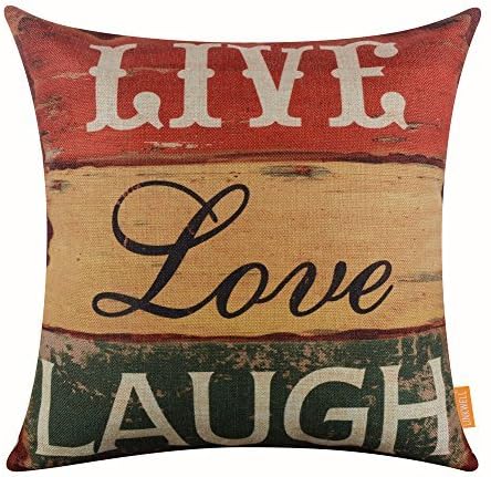 Sweety Heart Vintage Wood Slat Live Love Laugh Words Burlap Throw Pillow Case Cushion Cover